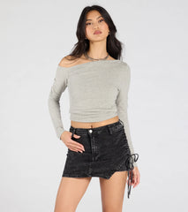 Always Cool Ruched Denim Mini Skort