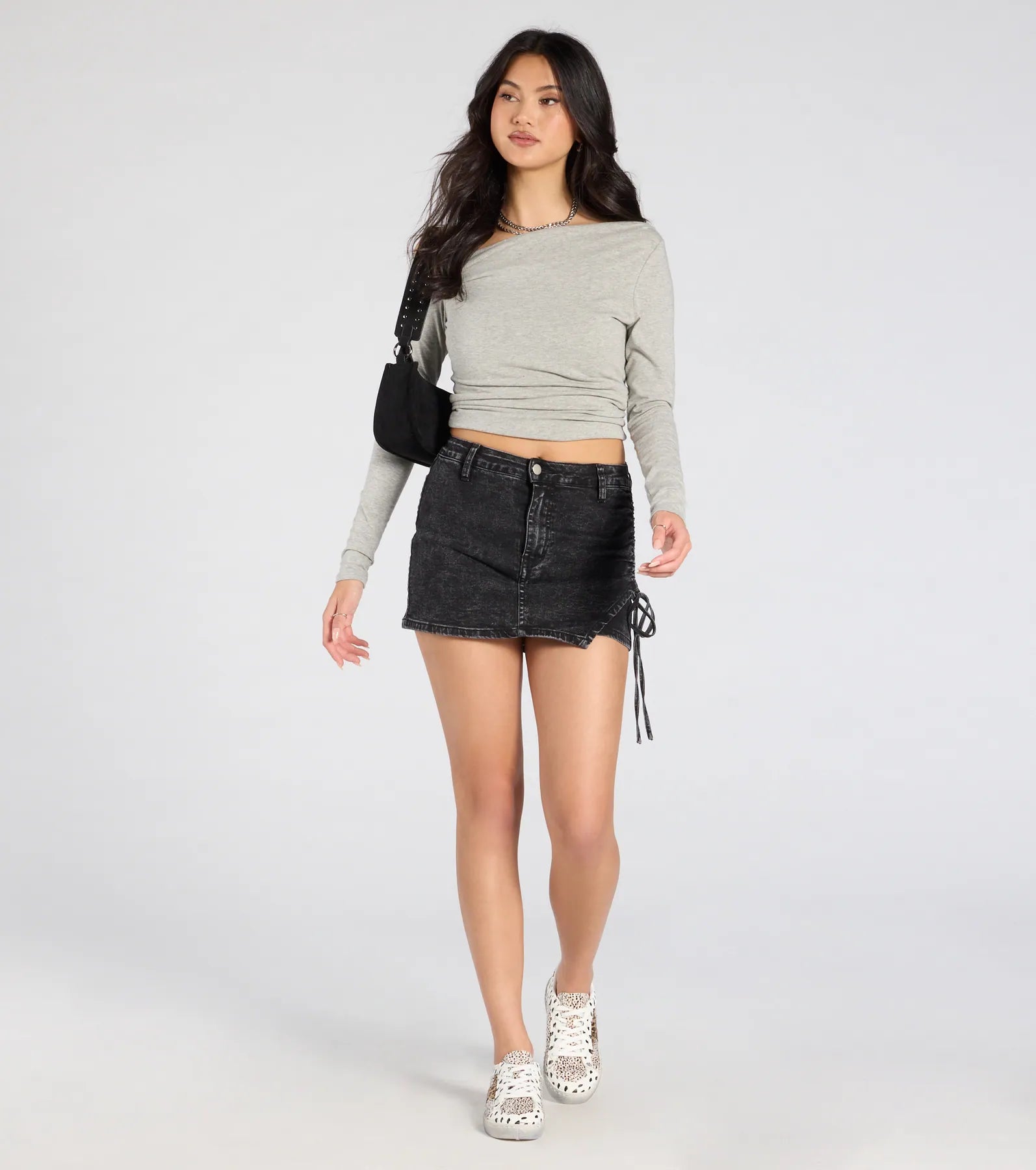 Always Cool Ruched Denim Mini Skort