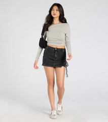 Always Cool Ruched Denim Mini Skort