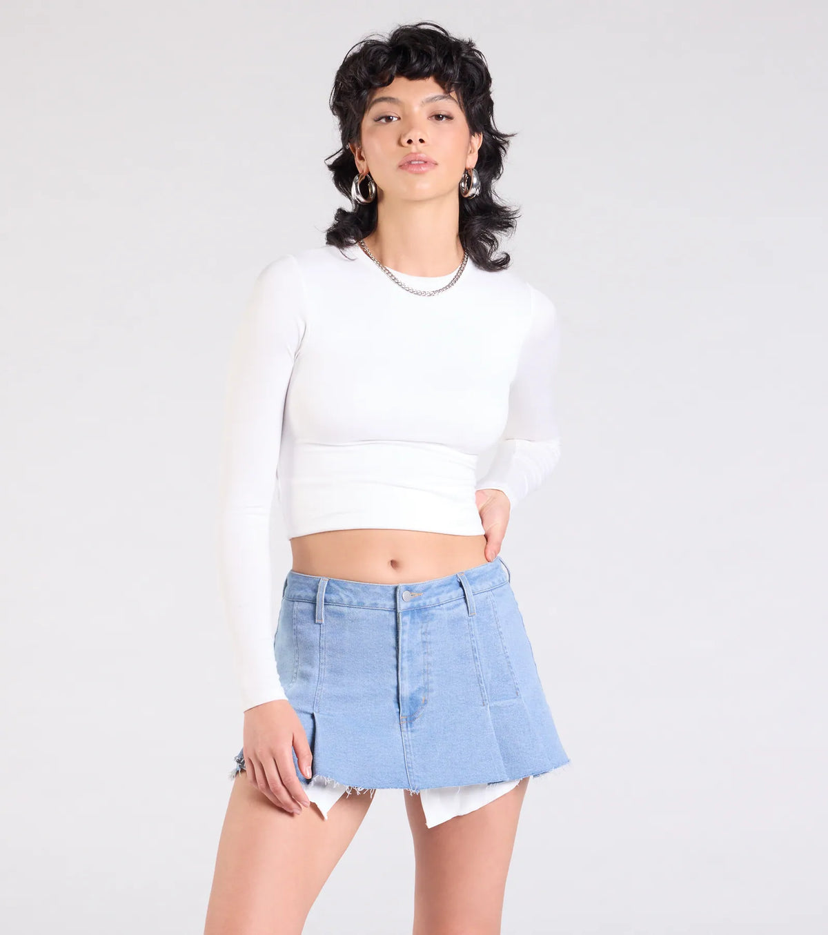Talk About Me Mid-Rise Pleated Denim Skort