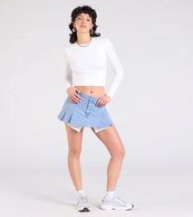 Talk About Me Mid-Rise Pleated Denim Skort