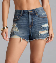 Classic Fit High-Rise Distressed Denim Shorts