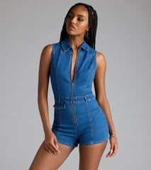 Trendy Fab Zip-Front Denim Romper