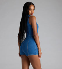 Trendy Fab Zip-Front Denim Romper