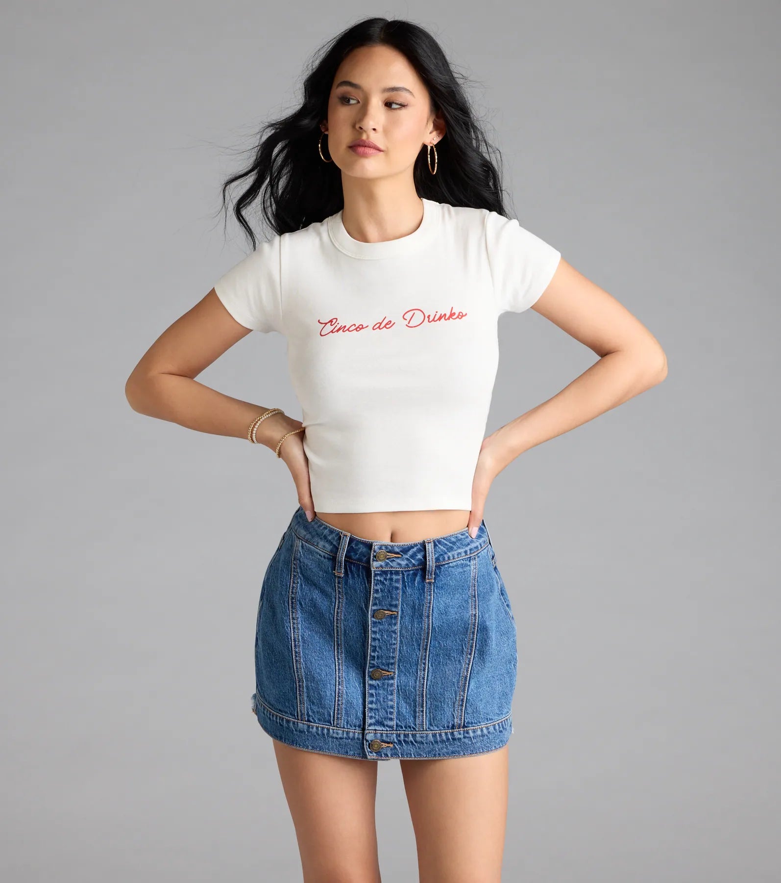 Timeless Staple Mid-Rise Button Denim Skort