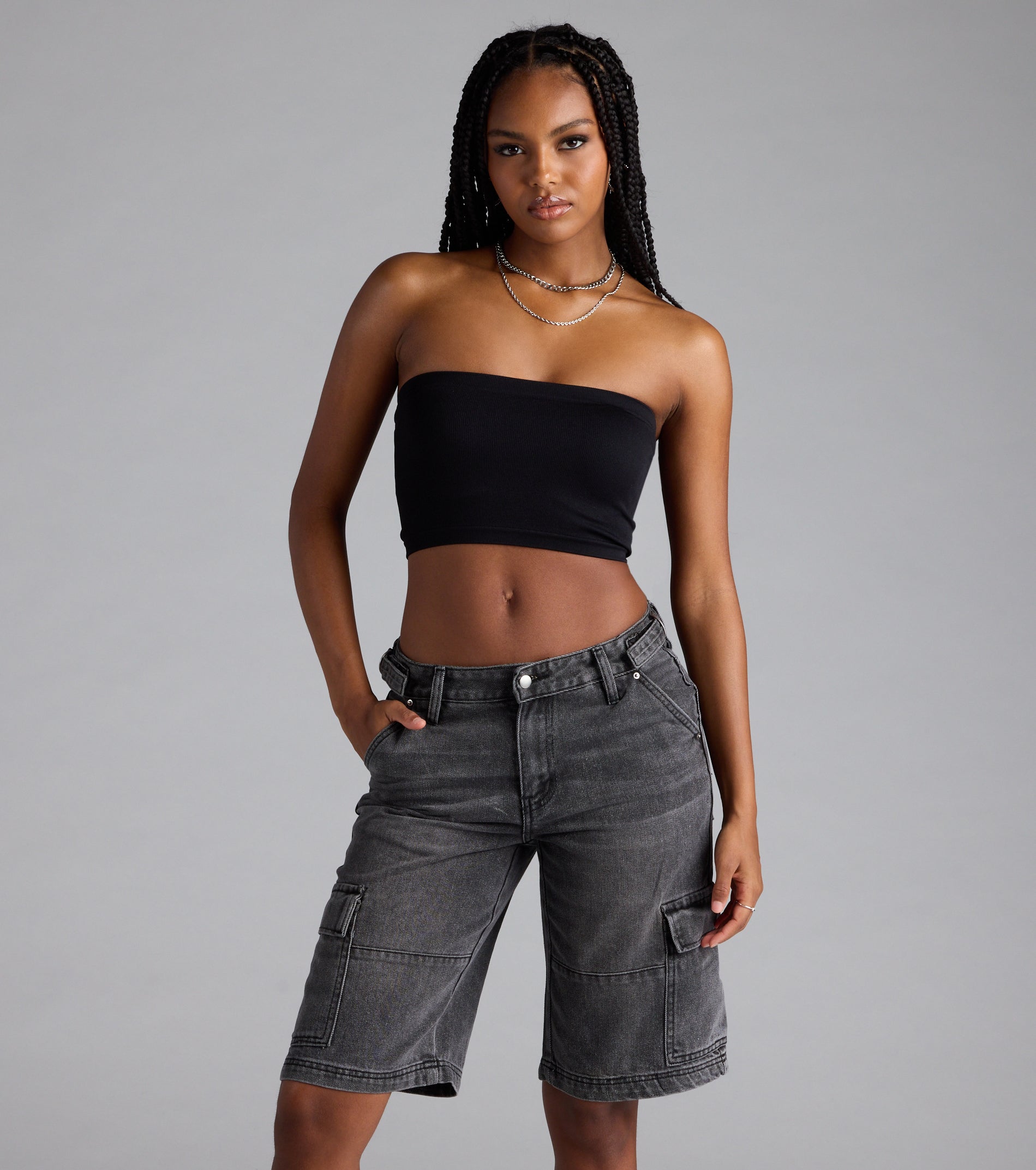 Majorly Fresh Mid-Rise Cargo Denim Jorts