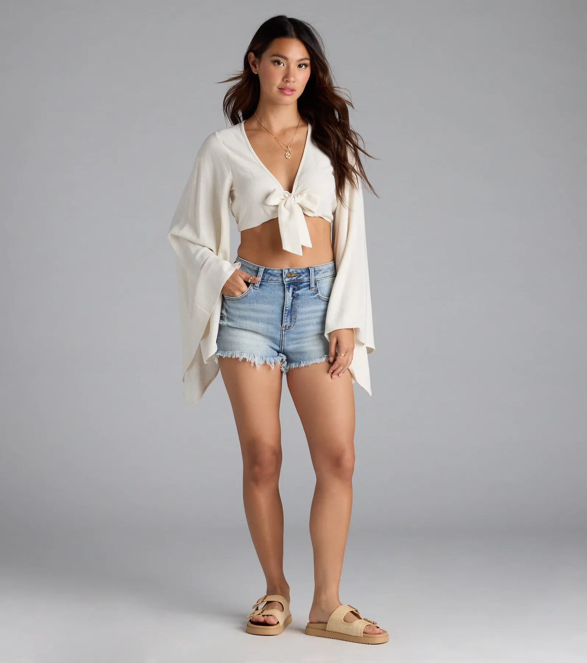 New Addiction Mid-Rise Fray Denim Shorts