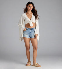 New Addiction Mid-Rise Fray Denim Shorts