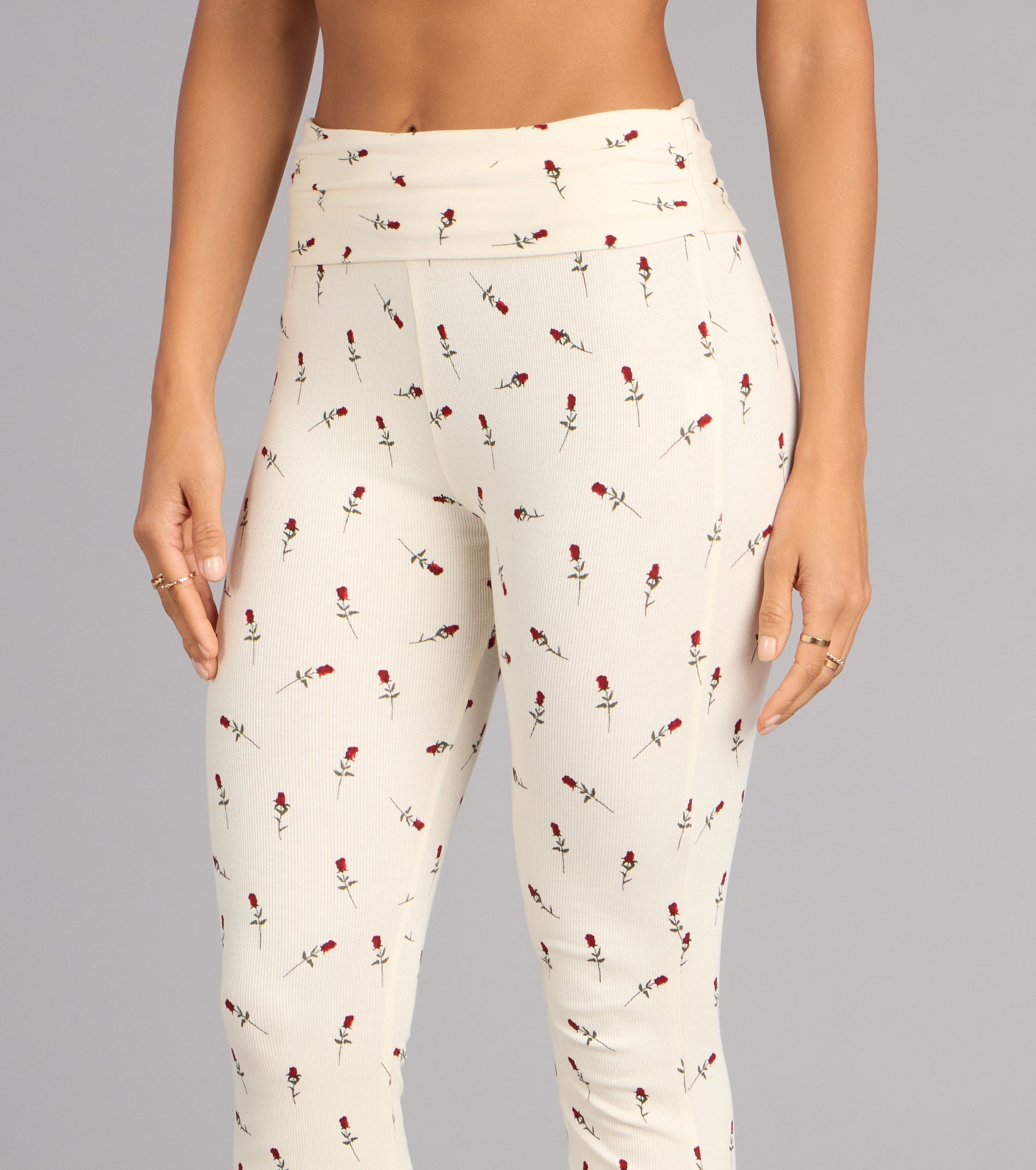 Cozy Bloom Rose Print Knit Pajama Pants