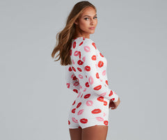 Kiss Kiss Lip Print Pajama Romper