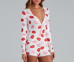 Kiss Kiss Lip Print Pajama Romper