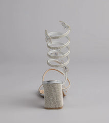 Flutter Up Rhinestone Spiral Strap Heels