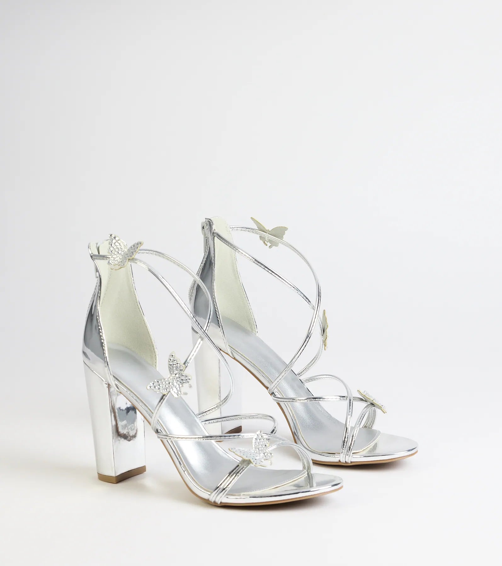 Whimsically Chic Butterfly Rhinestone Block Heels