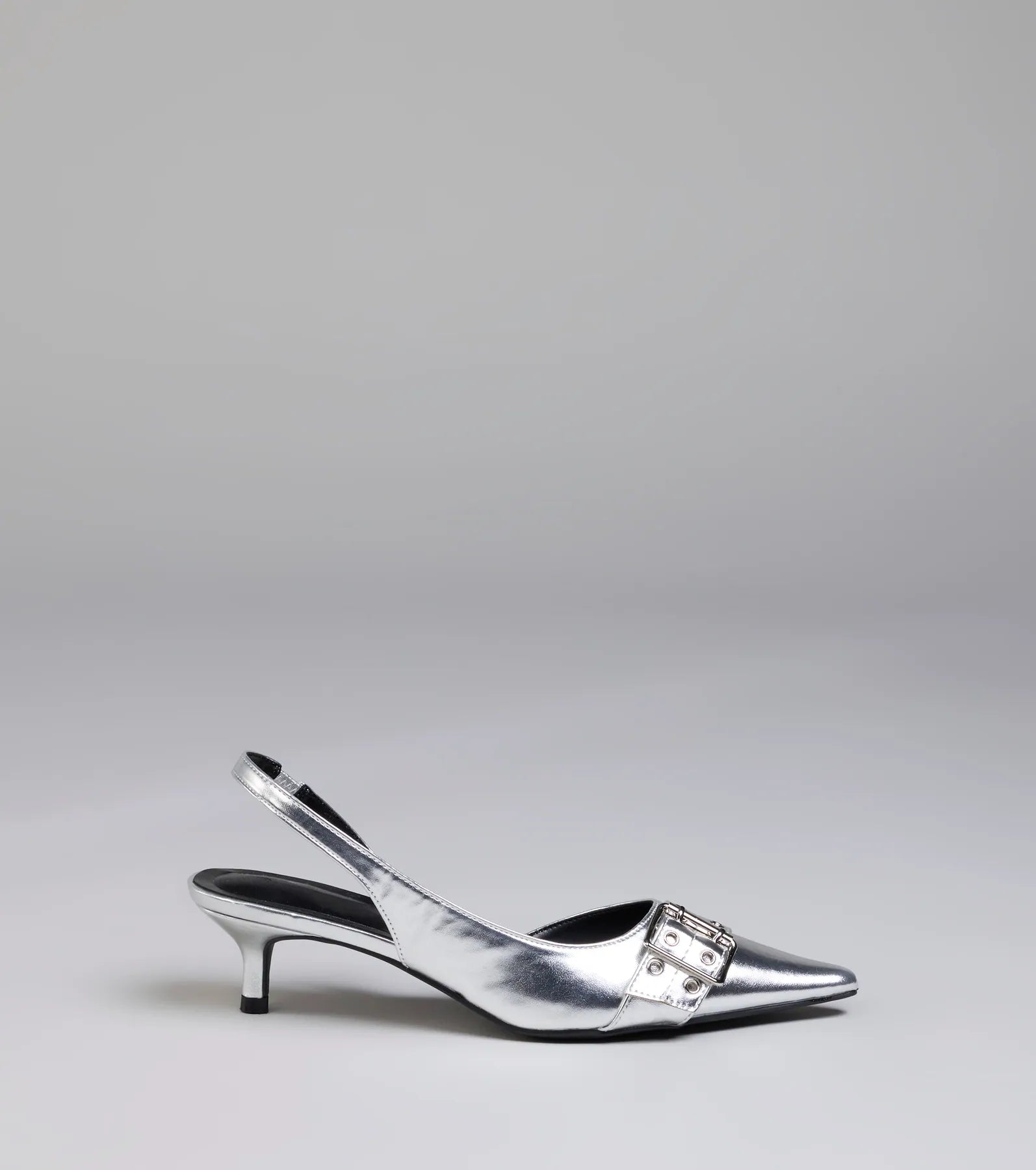 Sleek Trendy Buckle Strap Slingback Kitten Heels