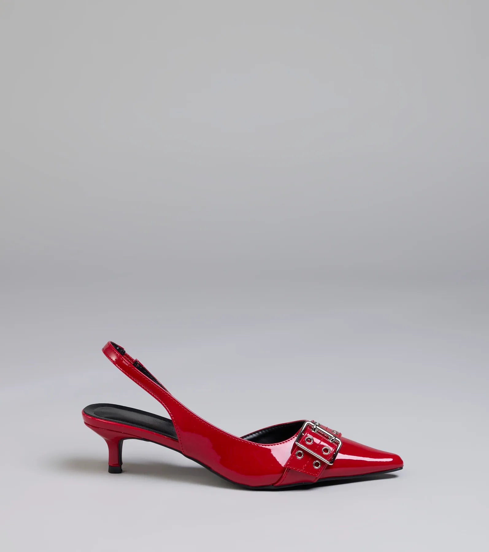 Sleek Trendy Buckle Strap Slingback Kitten Heels