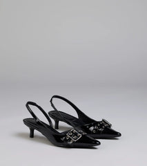 Sleek Trendy Buckle Strap Slingback Kitten Heels
