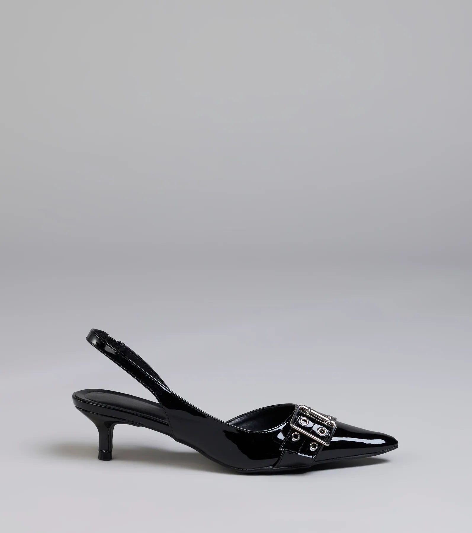 Sleek Trendy Buckle Strap Slingback Kitten Heels