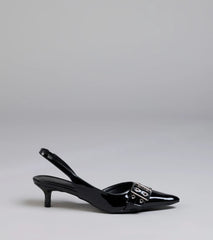 Sleek Trendy Buckle Strap Slingback Kitten Heels