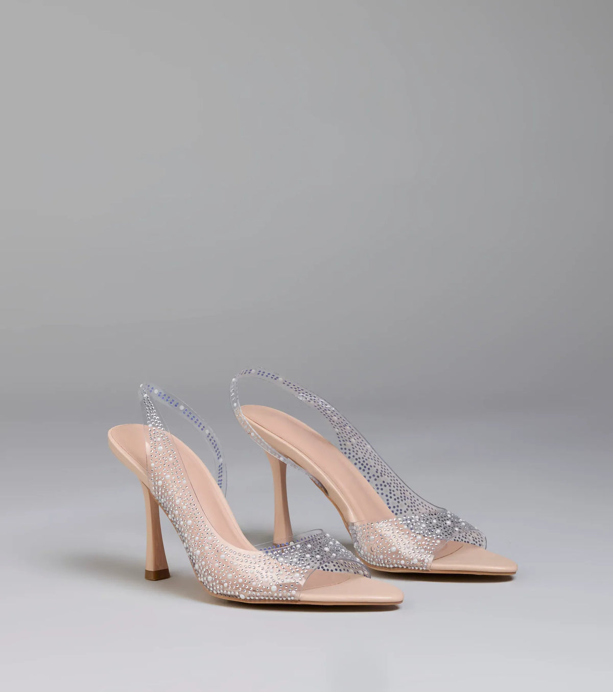 Clear Goals Rhinestone Pearl Slingback Pumps