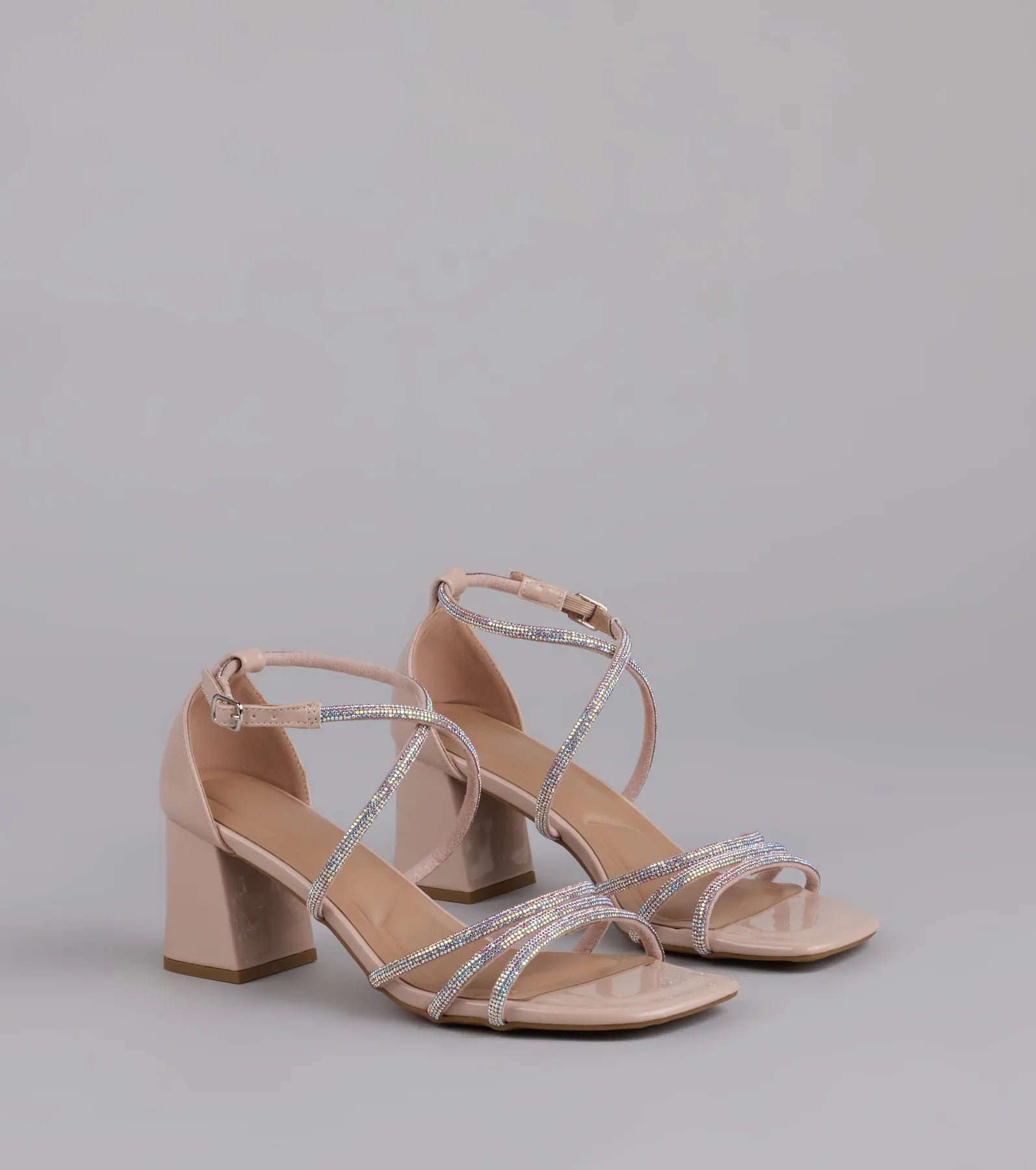 A-List Glam Rhinestone Strappy Block Heels