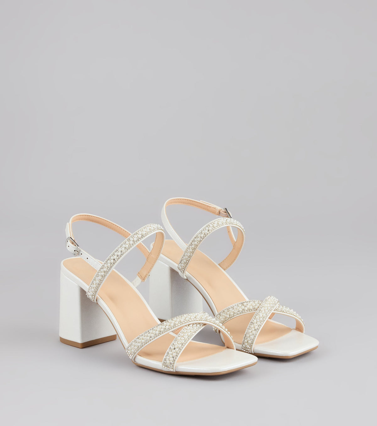 Shine All Night Pearl Rhinestone Block Heels