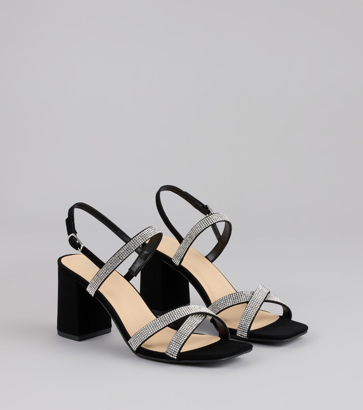 Night Luxe Rhinestone Block Heels