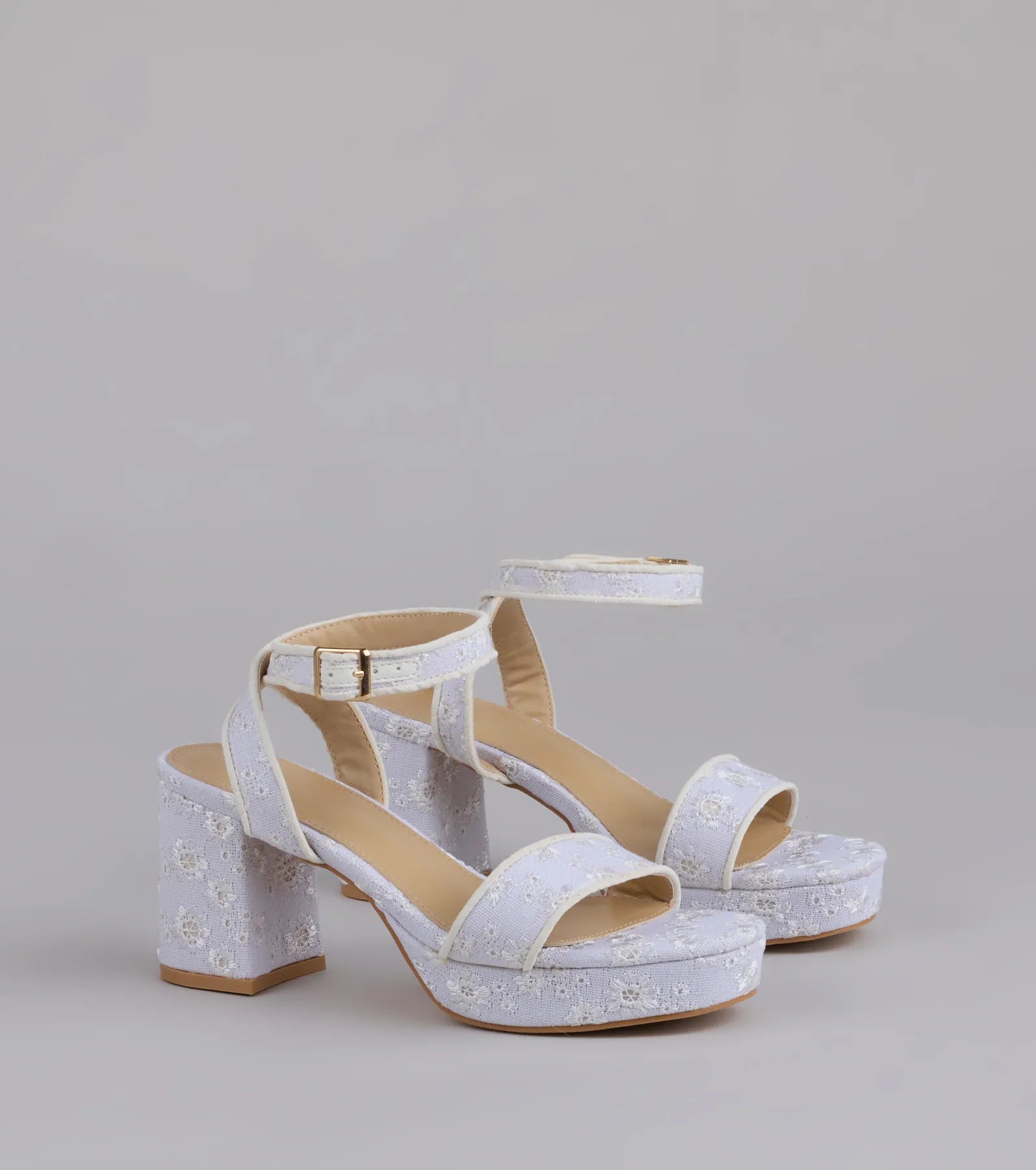 Stroll The Town Eyelet Platform Block Heels