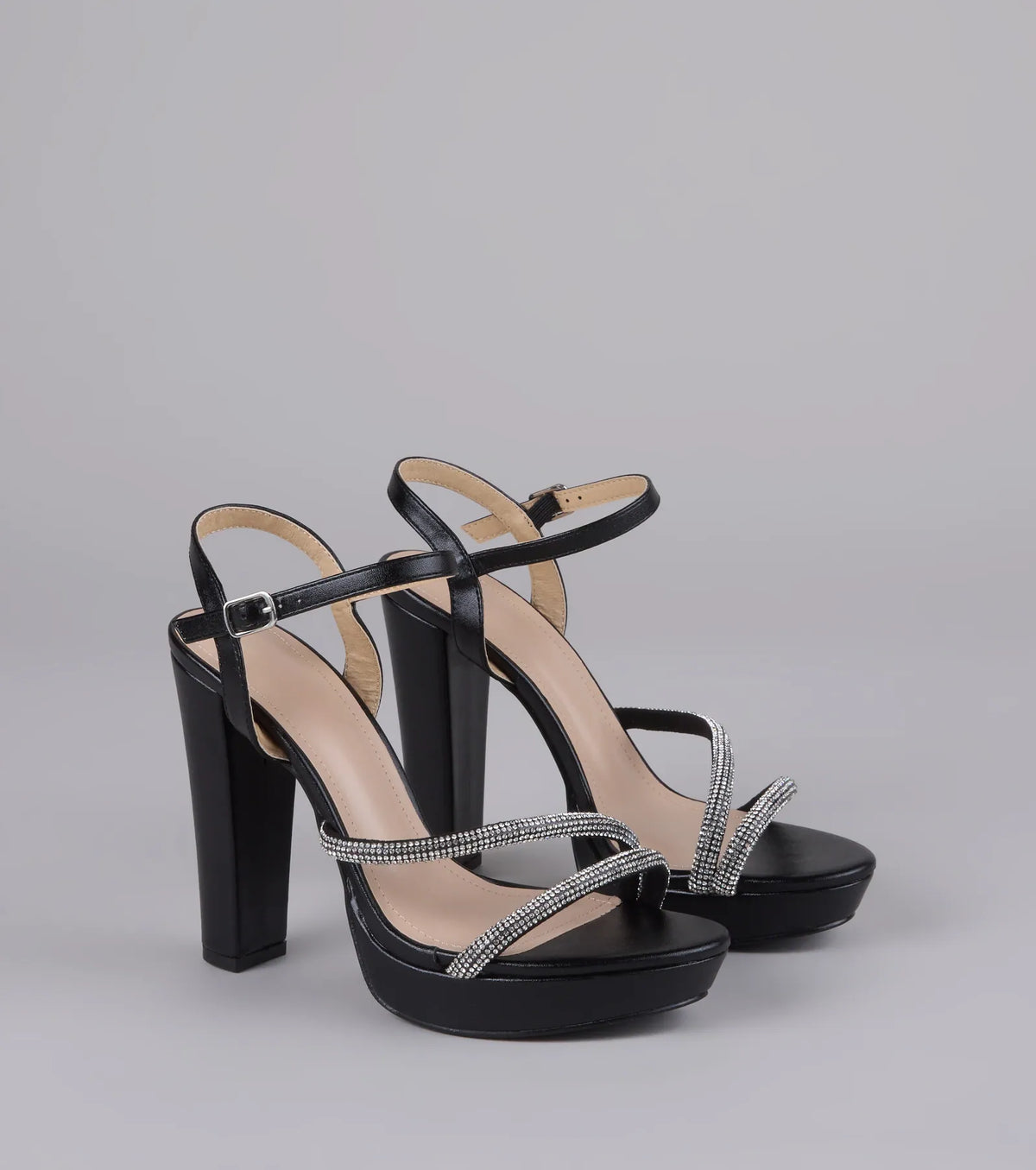 Dazzle Me Up Rhinestone Strappy Block Heels