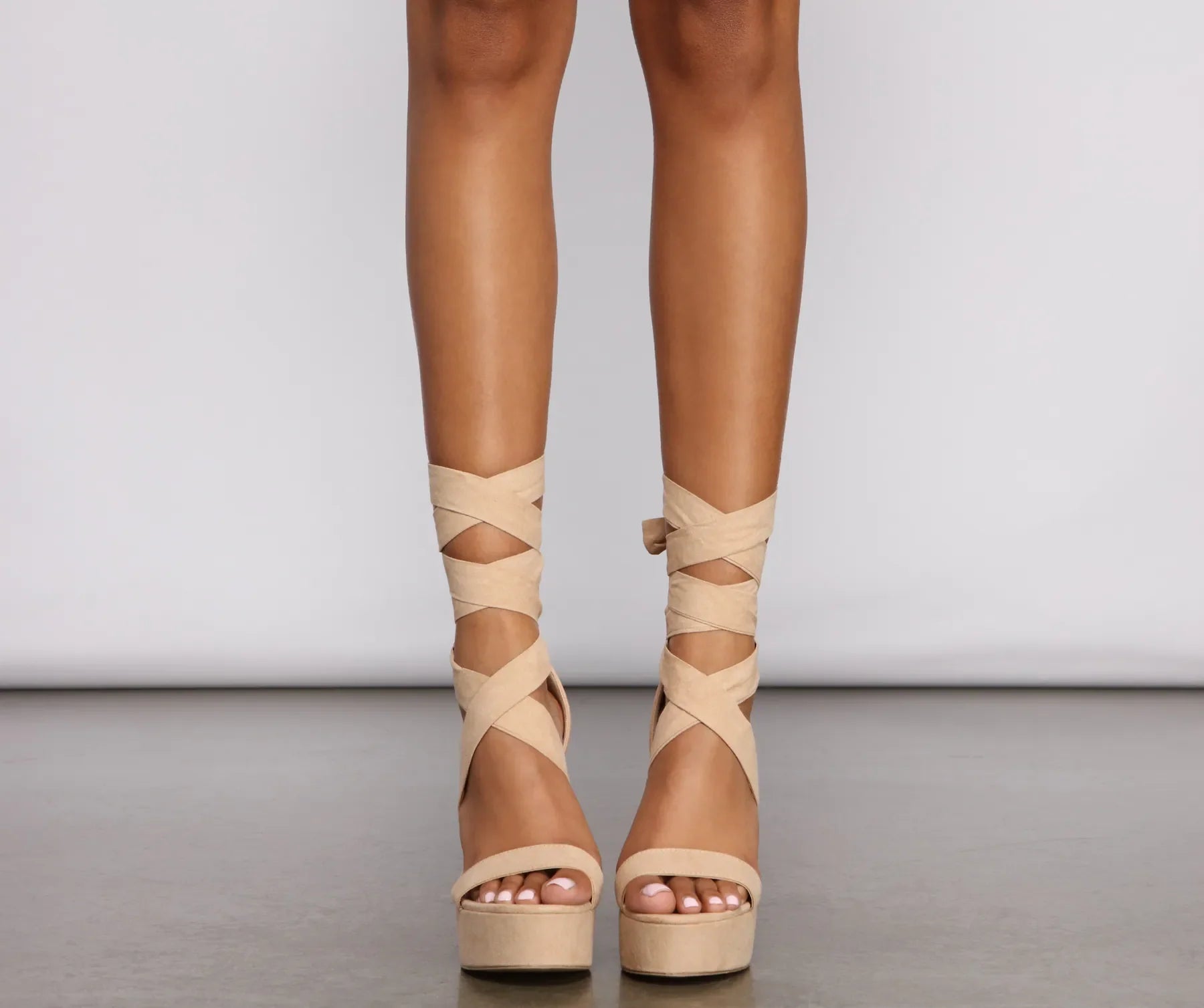 Lace-Up Faux Suede Platform Block Heels