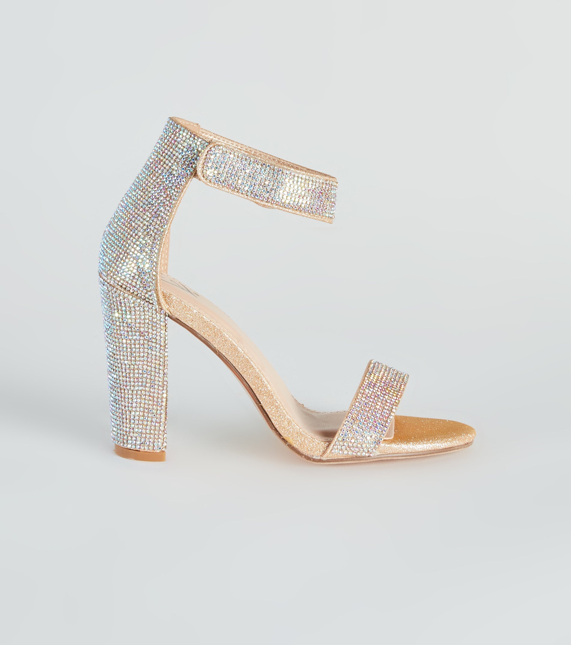 Rhinestone Romance Glitter Mesh Block Heels