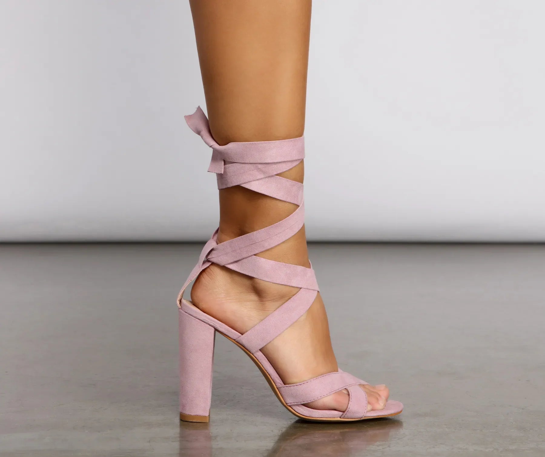Faux Suede Lace Up Block Heels