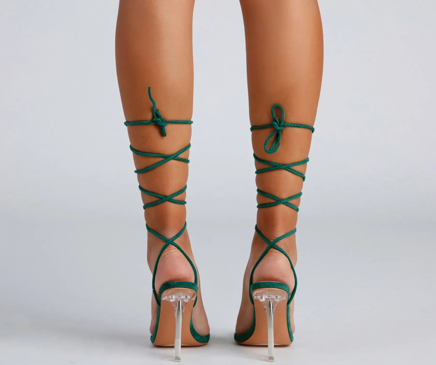 Clear Sign Lace-Up Lucite Heels