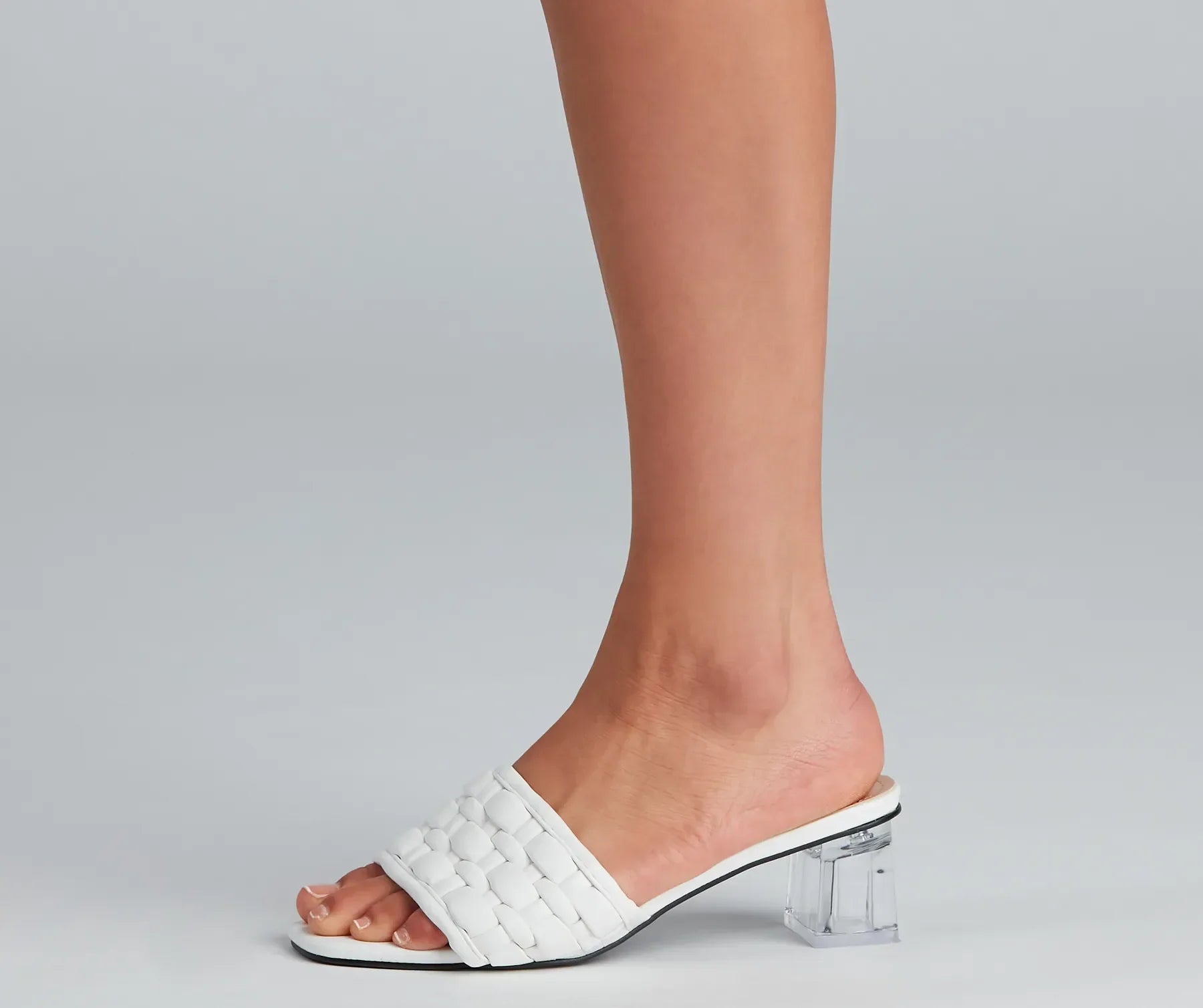 Basket Case Lucite Heel Mules