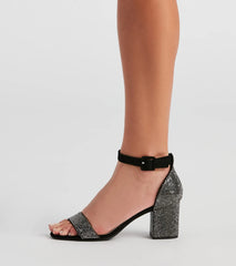 Shimmer Down Rhinestone Block Heels