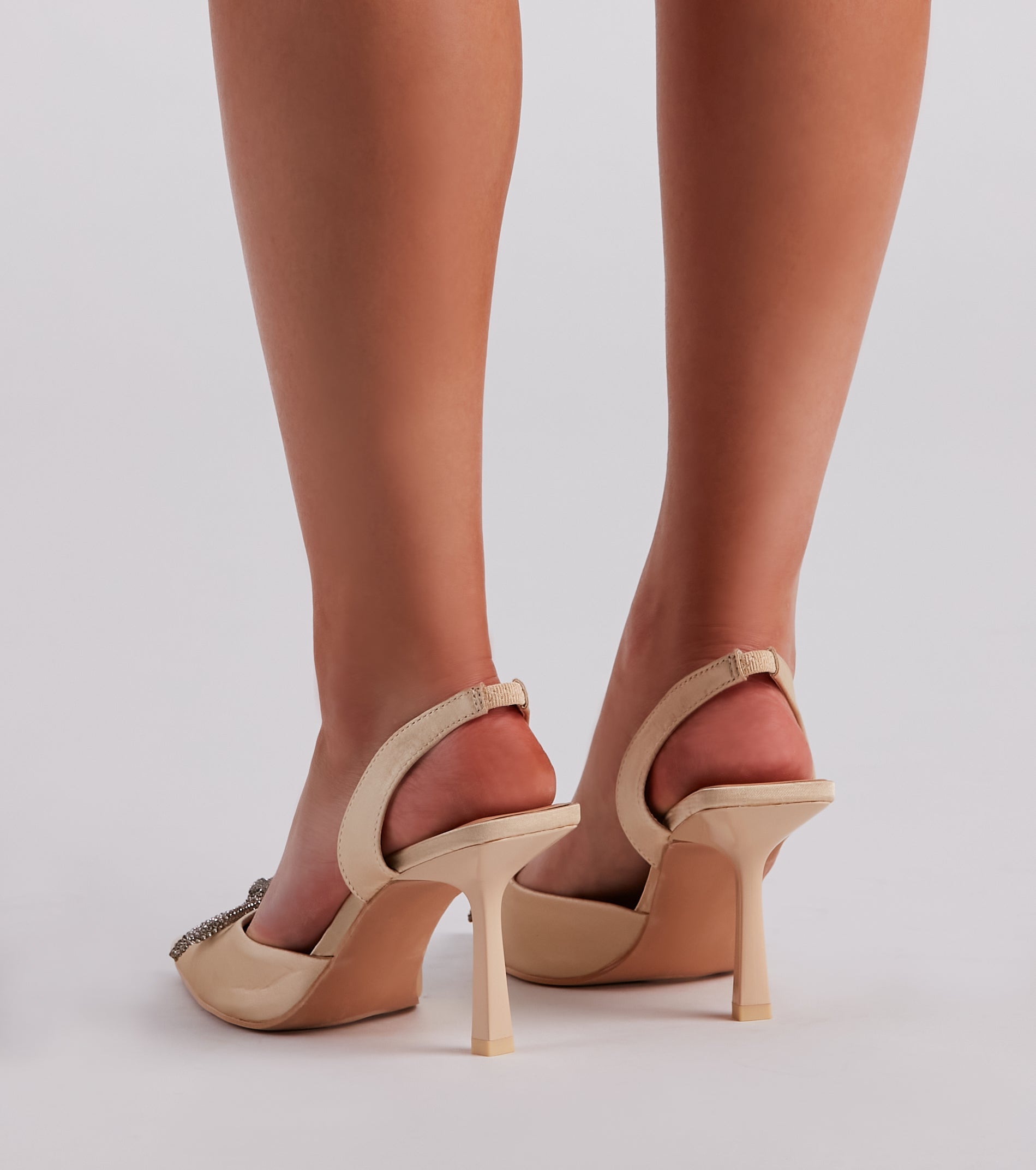 Perfect Gift Satin Rhinestone Bow Pumps