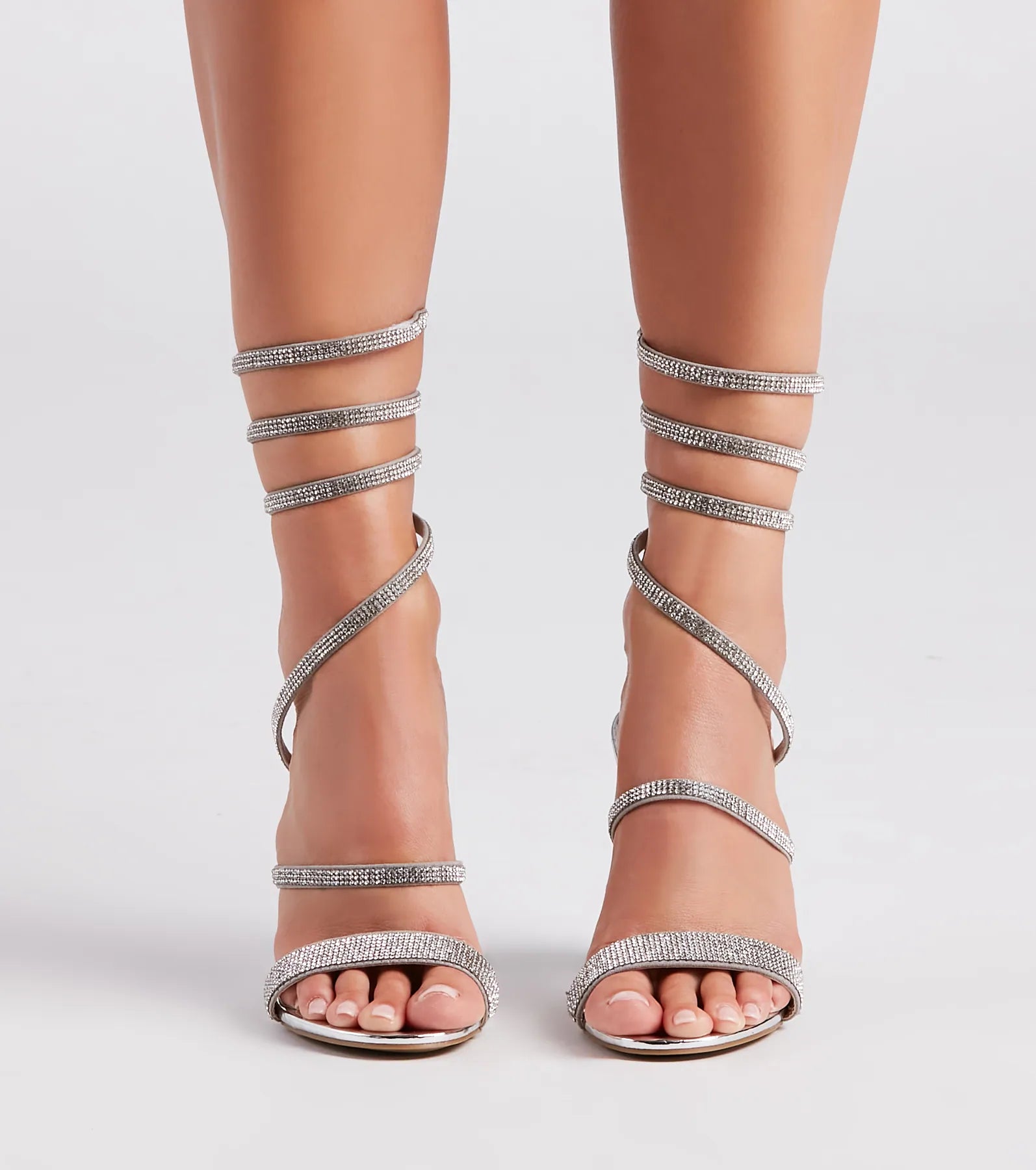 Fancy Gal Rhinestone Spiral Block Heels