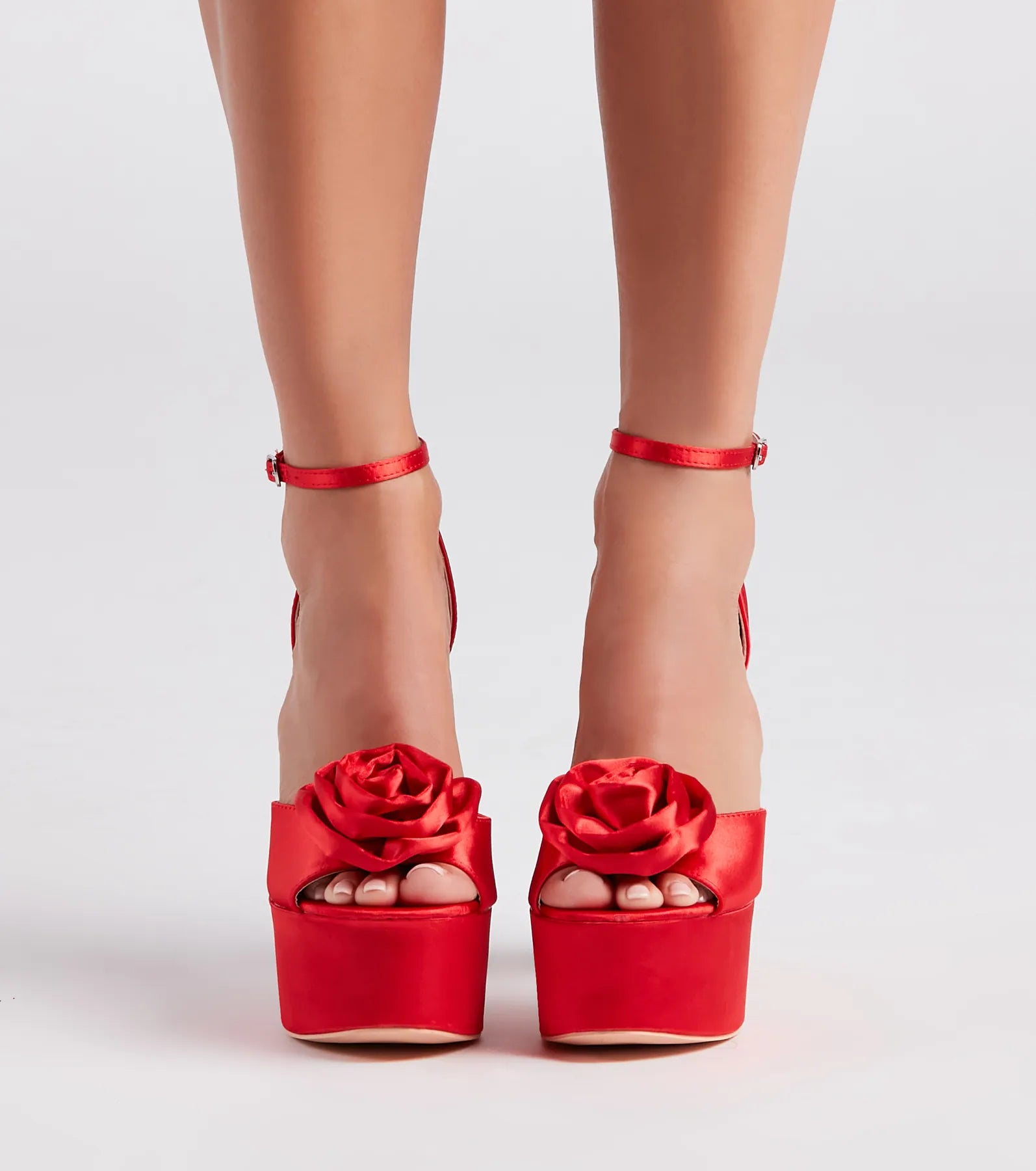Fashion Strut Satin Rose Platform Heels