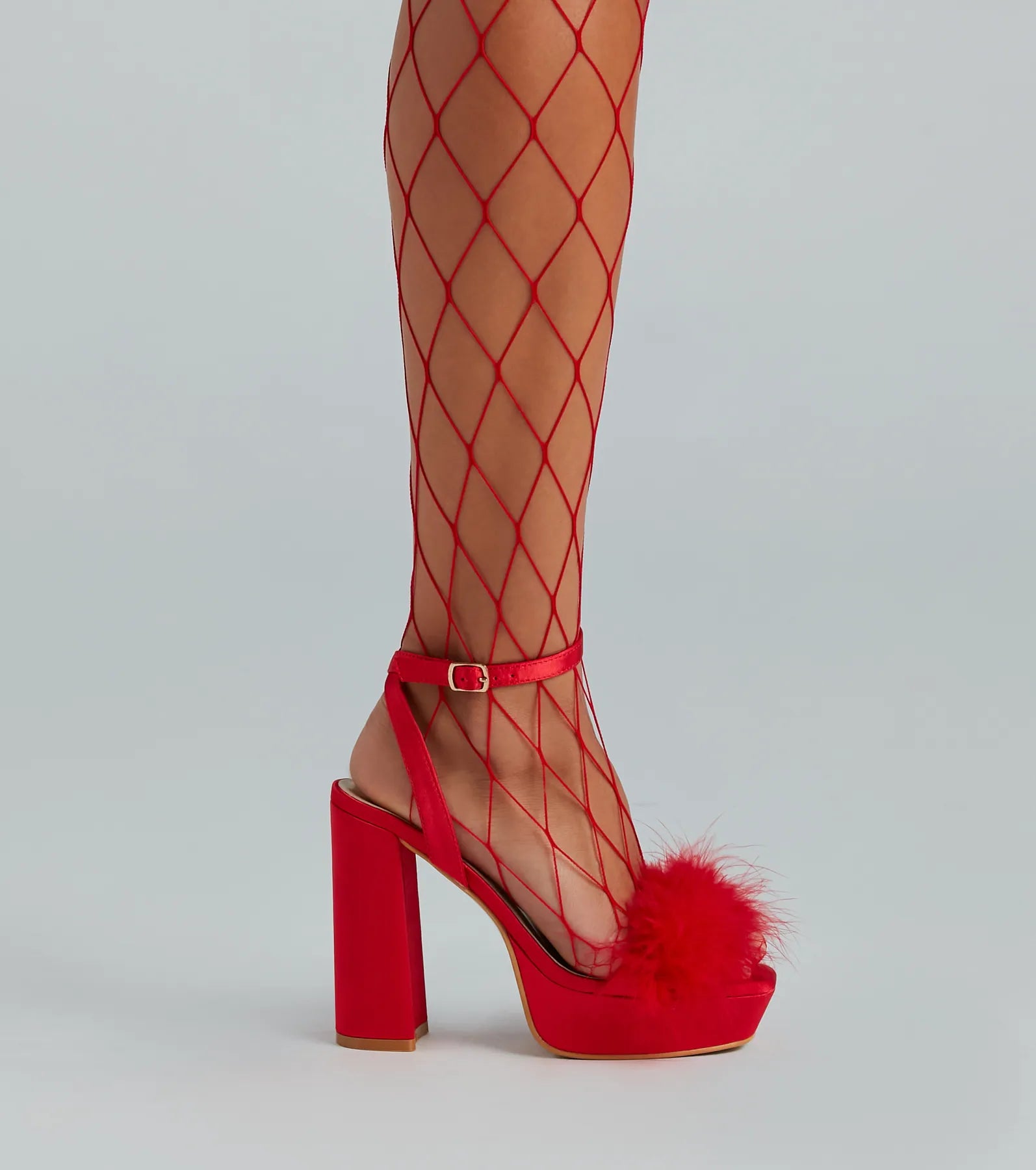 Make Em' Wink Marabou Platform Block Heels