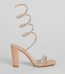 High Sparkle Rhinestone Spiral Block Heels