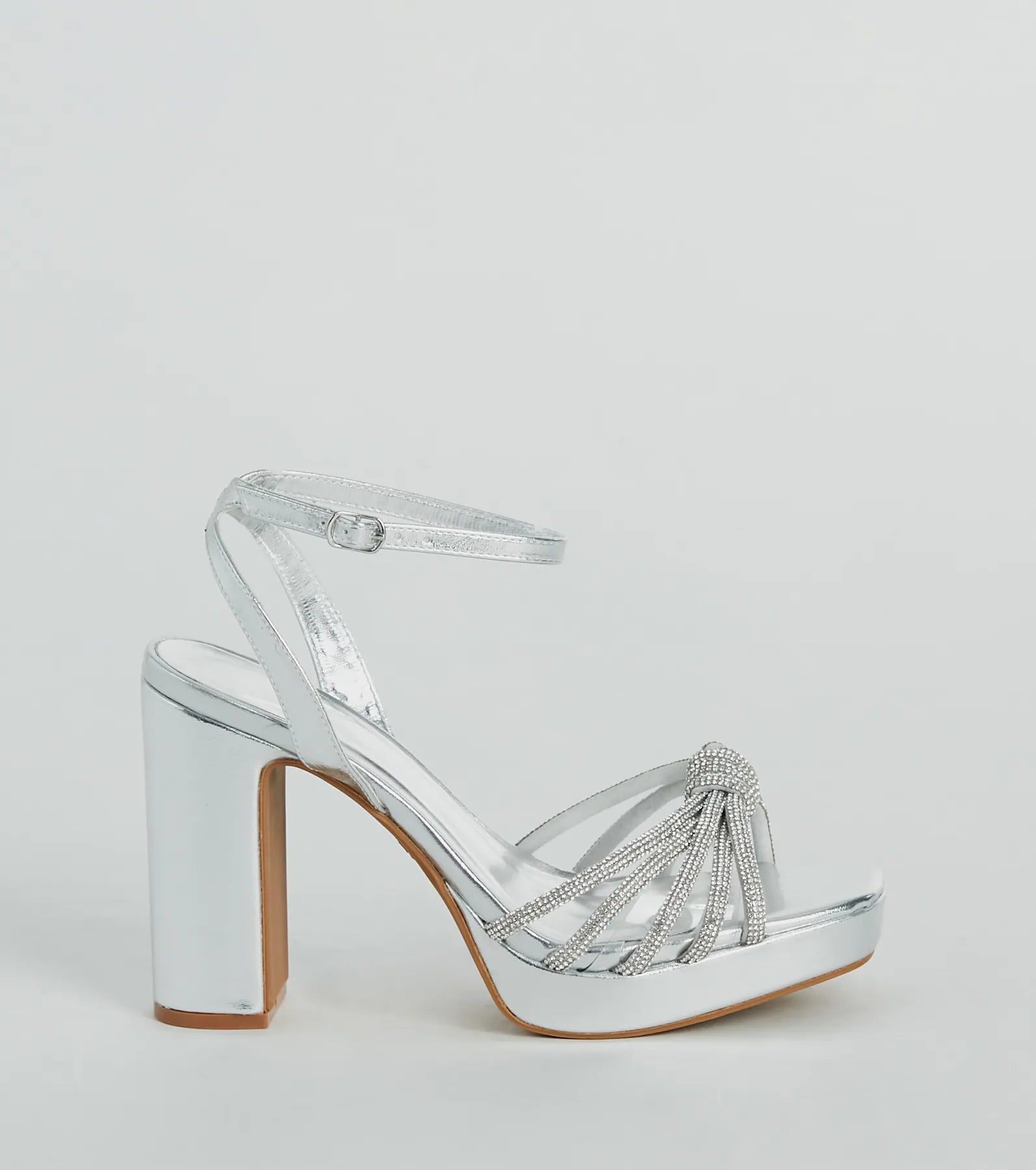 Shine Time Rhinestone Strappy Metallic Platform Heels