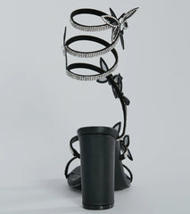 Glamour Butterfly Rhinestone Spiral Block Heels