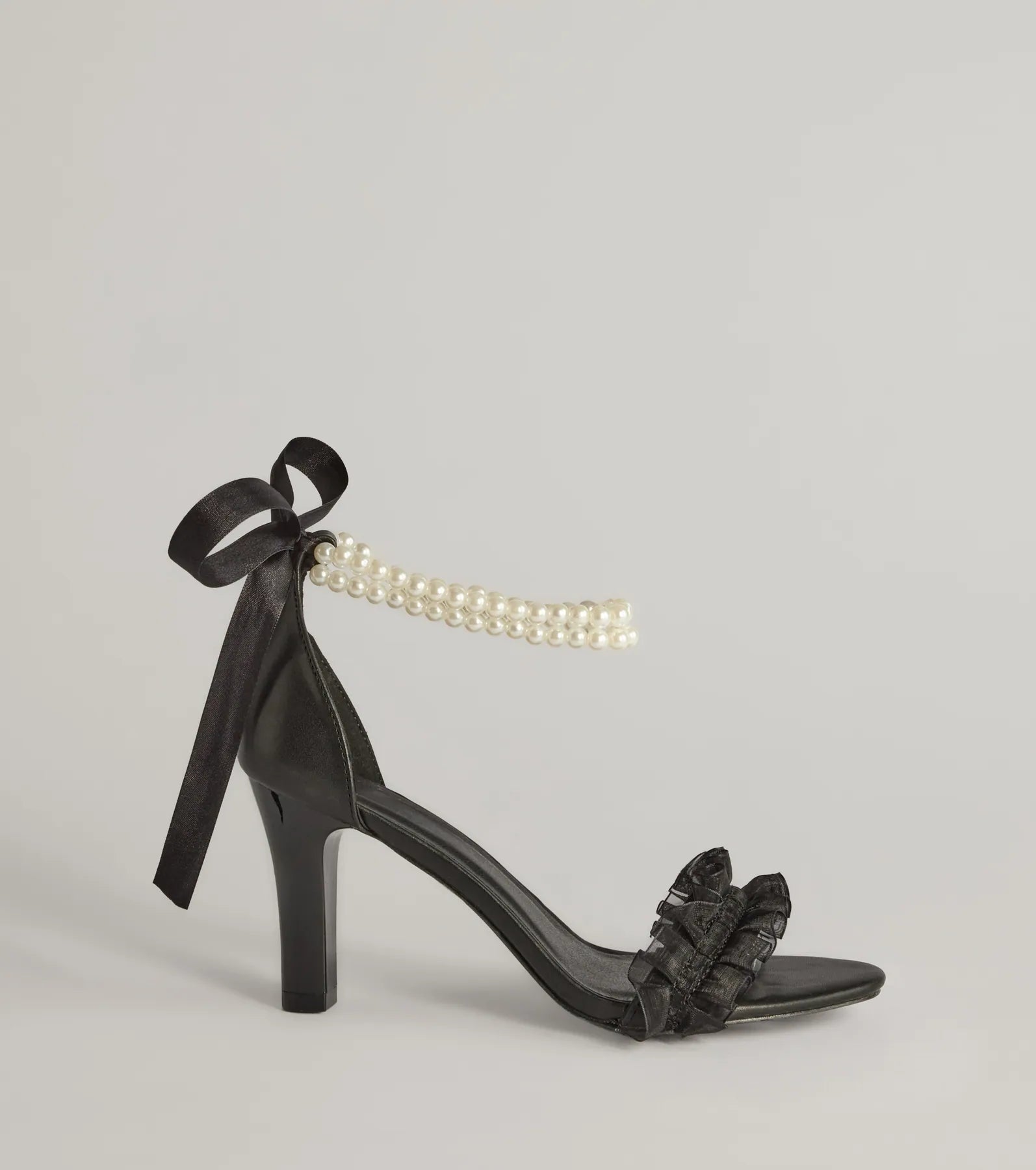 Chic Touch Pearl Strap Bow Stiletto Heels