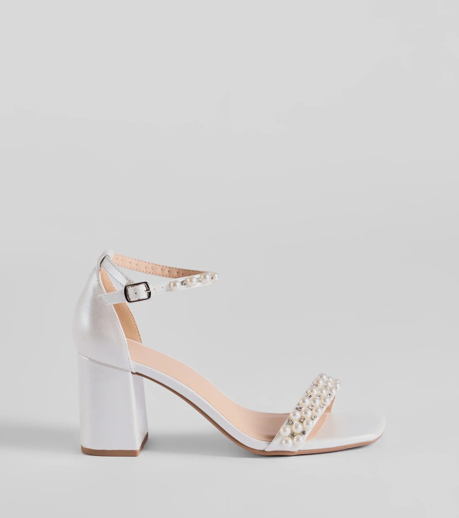 Endless Luxe Faux Pearl and Rhinestone Block Heels