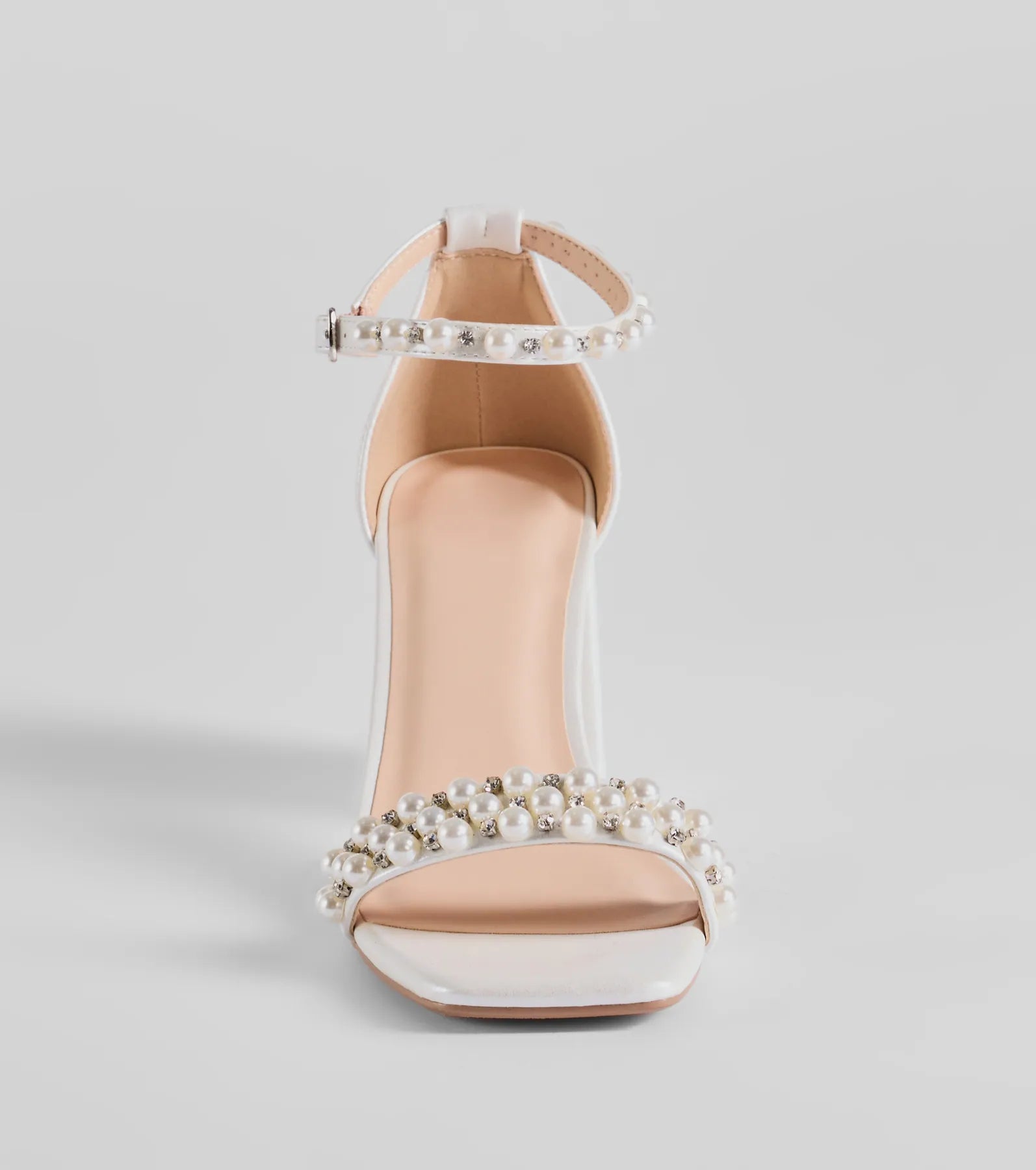 Endless Luxe Faux Pearl and Rhinestone Block Heels