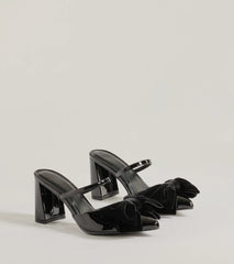 Classy Chic Bow Faux Leather Block Heels