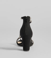 Language Of Glam Rhinestone Strap Block Heels