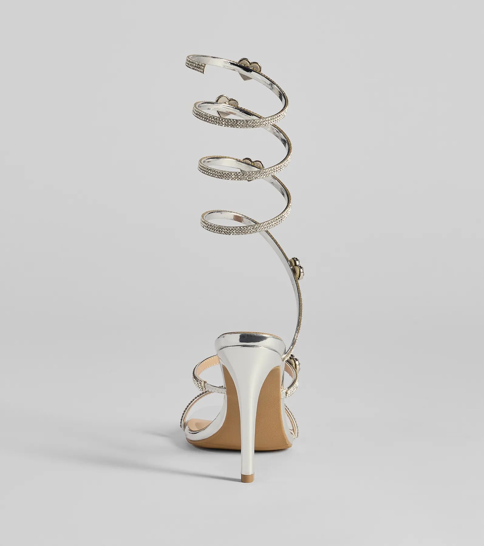 Sparkly Stride Metallic Spiral Strap Stiletto Heels