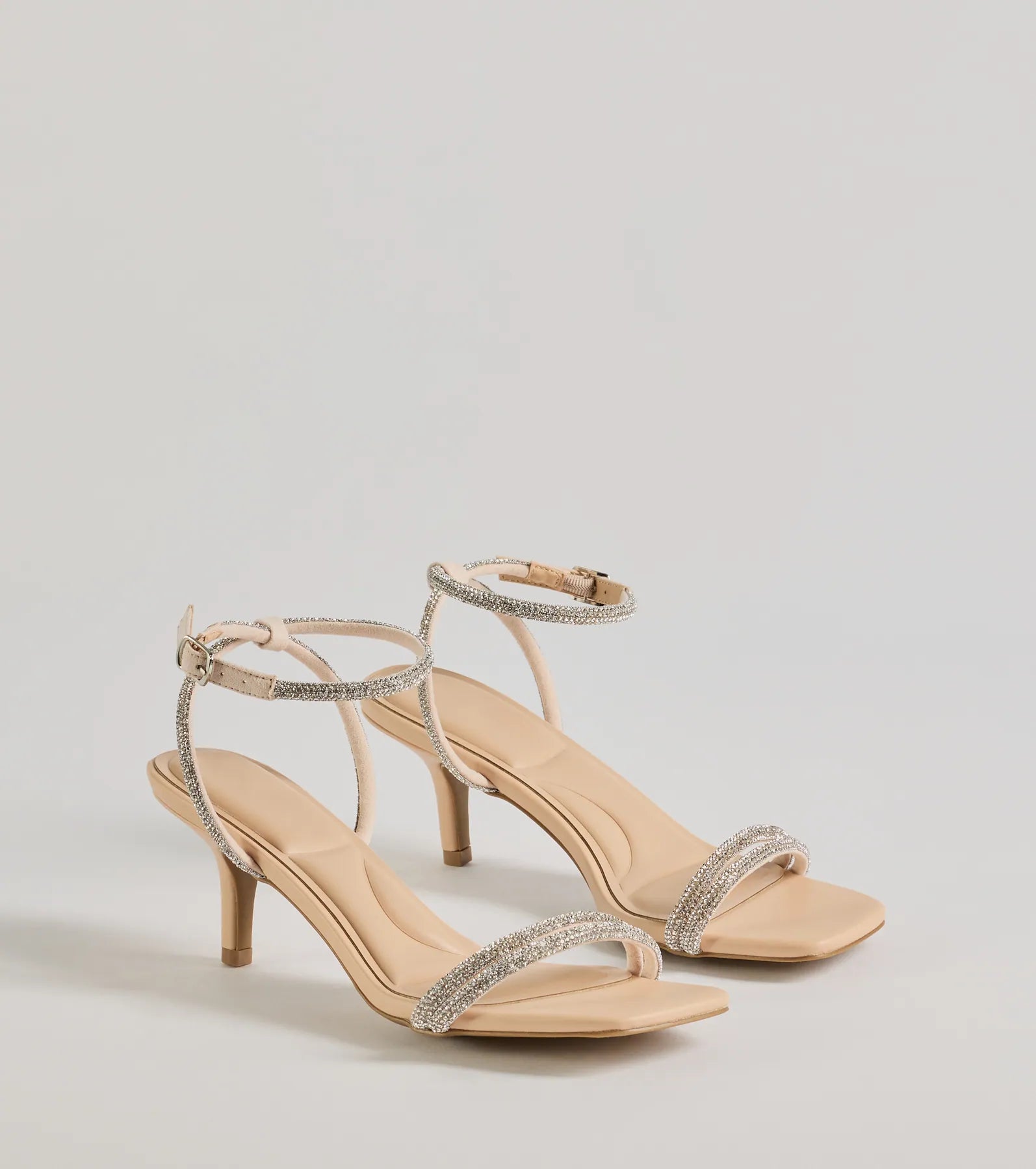 Chic Glamour Rhinestone Strappy Stiletto Kitten Heels