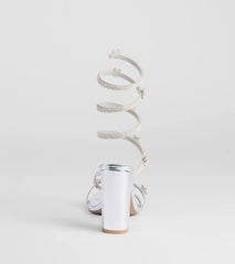 Instant Dazzle Flower Rhinestone Spiral Block Heels