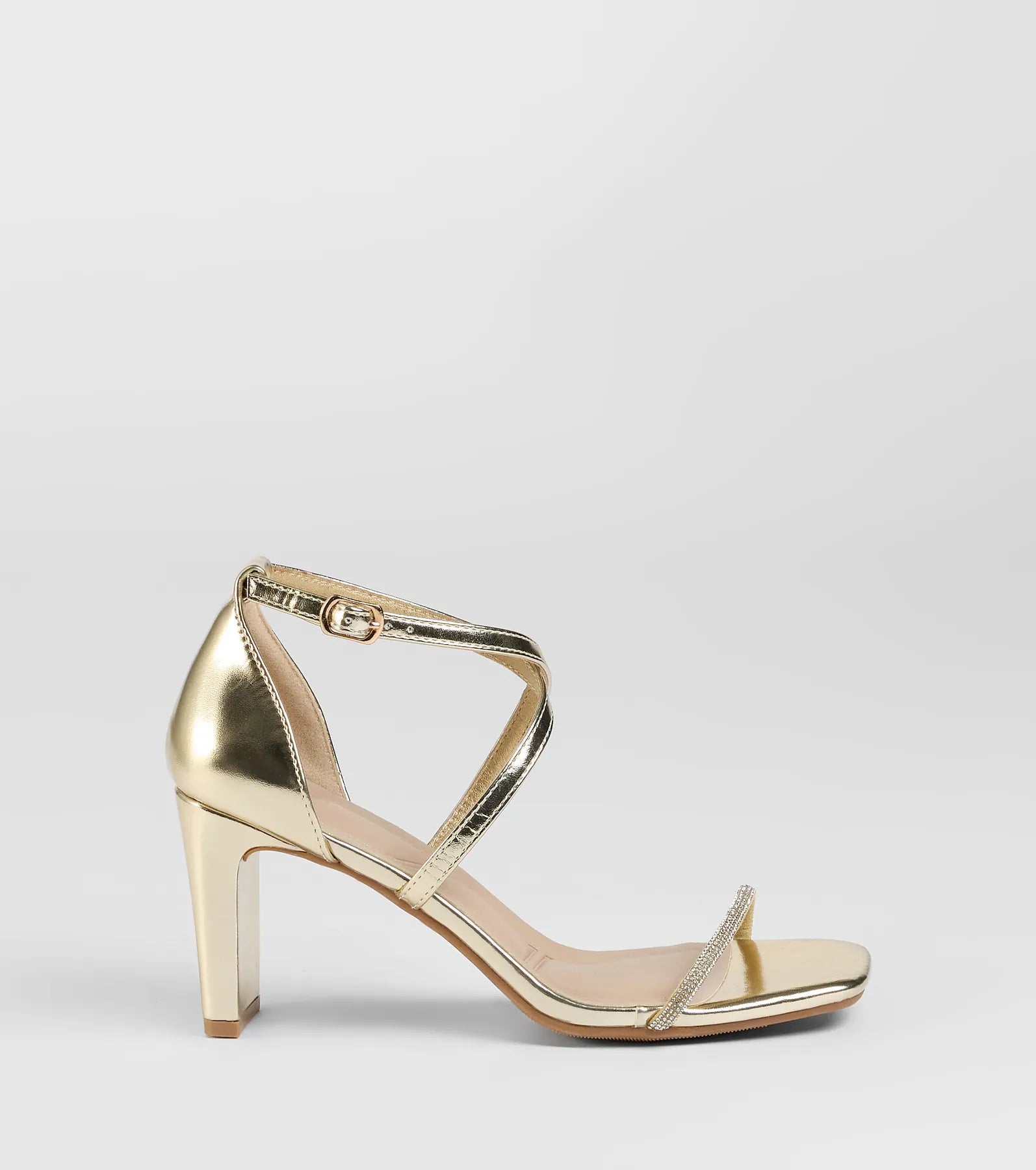 Pure Magic Rhinestone Metallic Block Heels